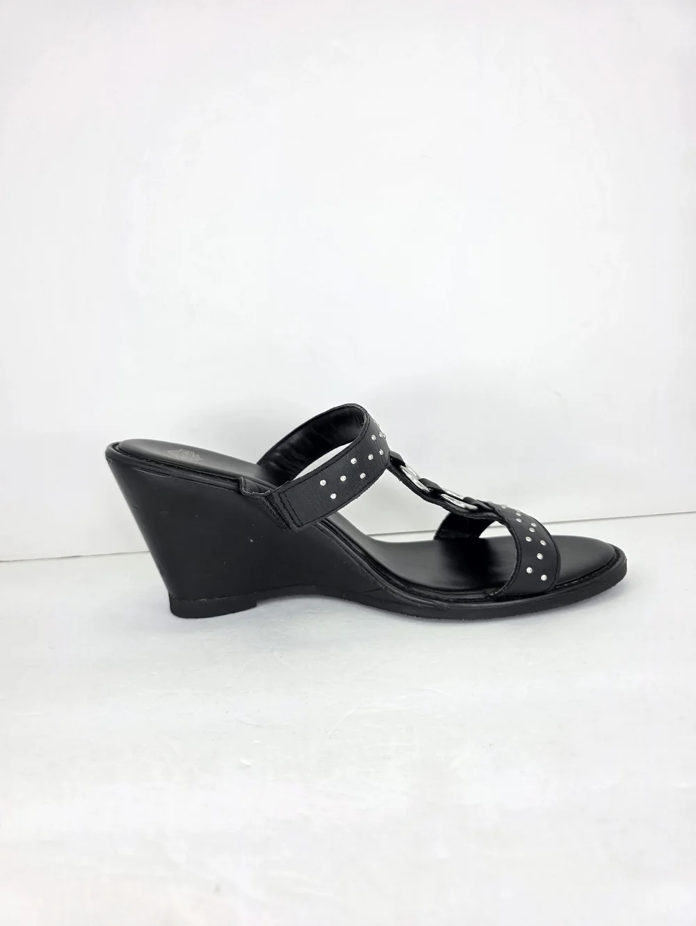 Harley Davidson Monica Women's Black‎ Double Strap Silver Wedge Sandals Size 10M